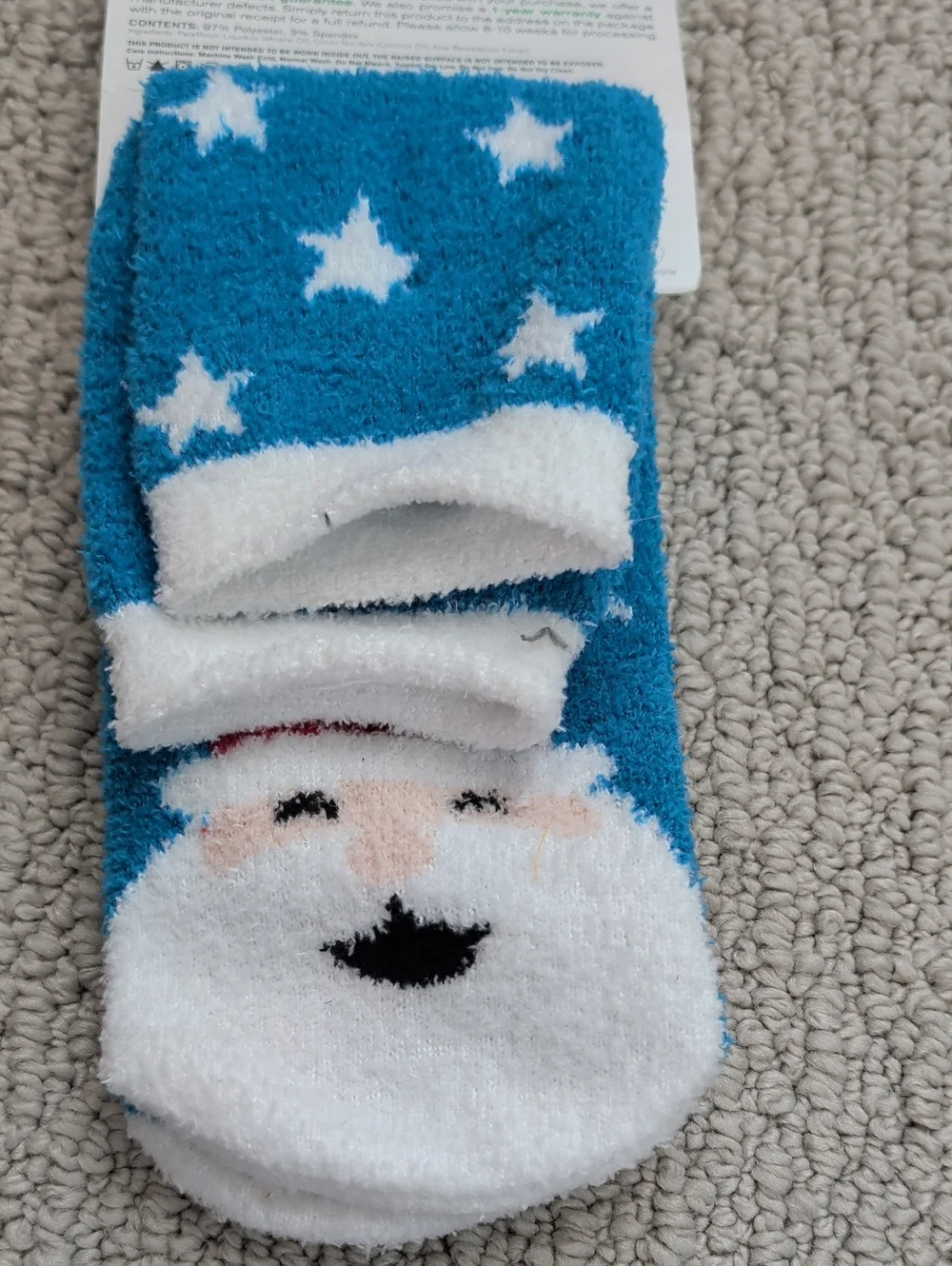 Aloe-Infused Blue Santa Fuzzy Socks